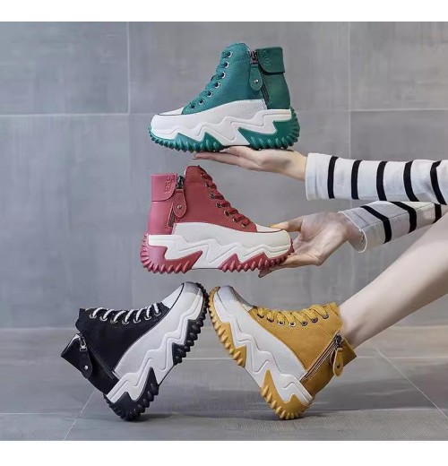 Color blocked dad shoes autumn and winter new styles niche high top women's shoes thick soled casual versatile sports shoes