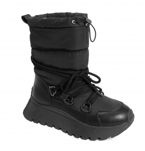 YZY wholesale OEM Women's Fashion Winter Warm platform Nylon and leather outdoor black boots